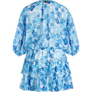 Vestido corto con volantes y estampado Tahiti Flowers para mujer Blanco vista trasera