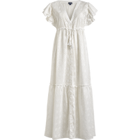 Women Long Cotton Dress Broderies Anglaises Off white front view