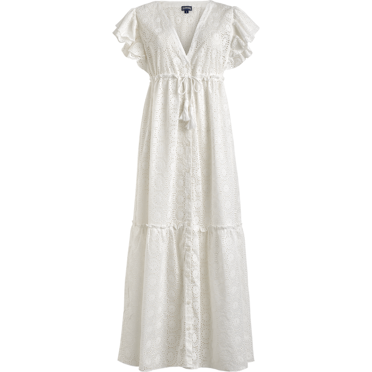 Women Long Cotton Dress Broderies Anglaises - Bilitis - White - Size M - Vilebrequin