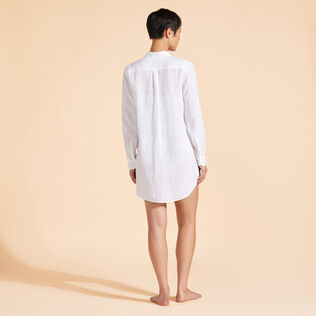 Women Linen Shirt Dress Solid White back worn view