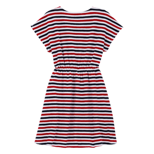 Girls Striped Terry Dress White navy red back view