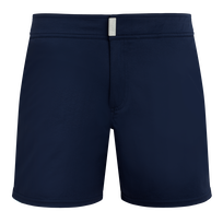 Pantaloncini mare uomo elasticizzati con cintura piatta tinta unita Blu marine vista frontale