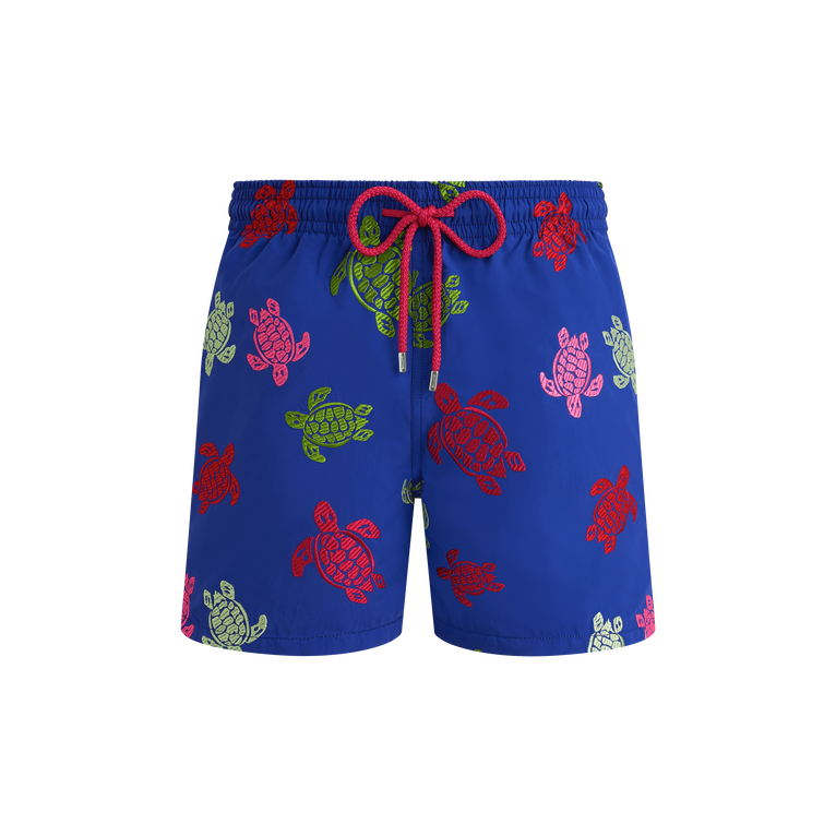 Vilebrequin Men Swim Shorts Embroidered Tortue Multicolore - Swimming Trunk - Mistral - Blue - Size XL