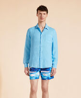 Men Linen Shirt Solid Santorini 正面穿戴视图