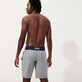 Maillot de bain homme en laine mérinos Carreaux - Vilebrequin x The Woolmark Company Gris/bleu vue portée de dos