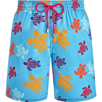 Men Long Stretch Swim Trunks Tortues Multicolores Flax flower front view