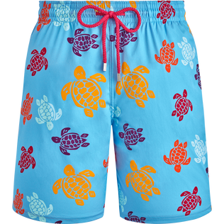 Men Long Stretch Swim Shorts Tortues Multicolores Flax flower front view