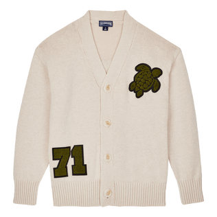 Boys Cotton and Wool Knit Cardigan  Off white vista frontal