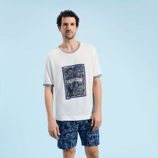 Poulpes Bicolores T-Shirt aus Leinen für Herren Off white Vorderseite getragene Ansicht