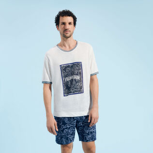 Camiseta de lino con estampado Poulpes Bicolores para hombre Off white vista frontal desgastada
