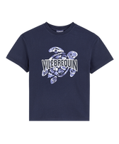 Boys Organic Cotton T-shirt Puff Print logo Navy front view