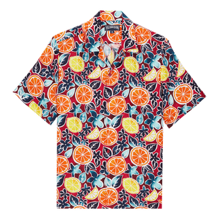 Chemise Bowling en lin homme Presse Citron Bourgogne vue de face