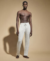 Pantaloni unisex in jersey di lino tinta unita Lihght gray heather vista frontale indossata