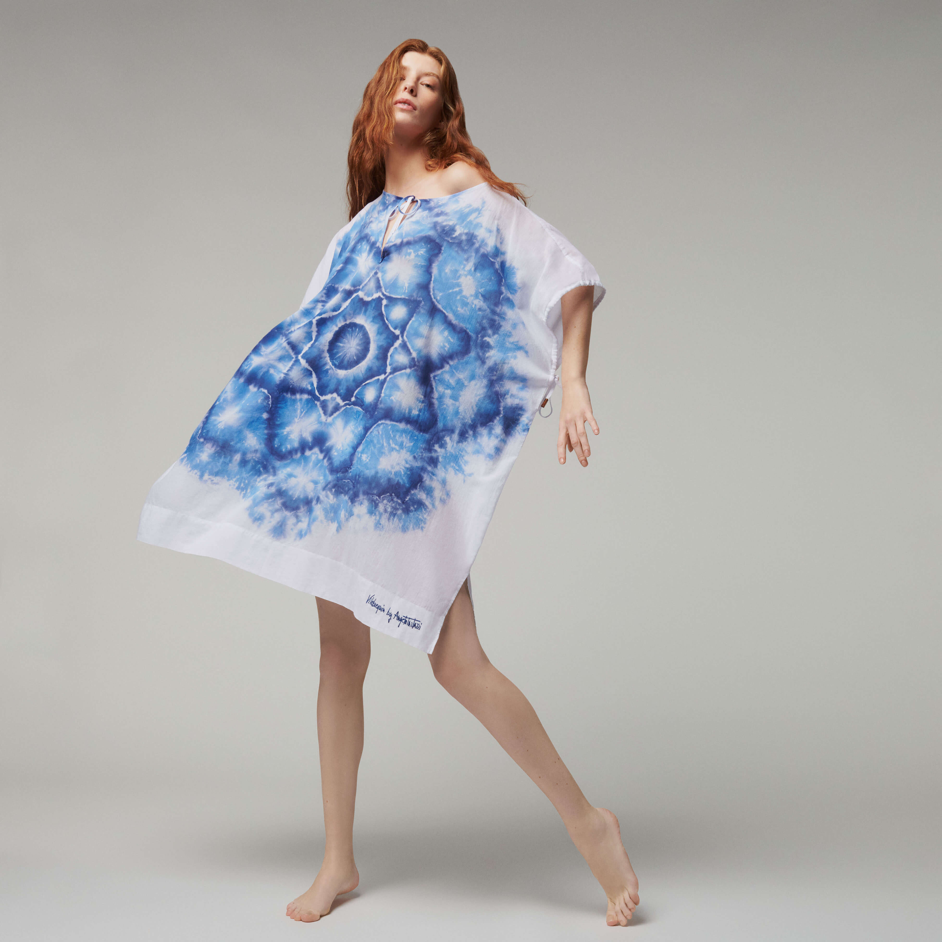 Vestido de corte cuadrado en gasa de algod n org nico con estampado Tie Dye para mujer Vilebrequin x Angelo Tarlazzi