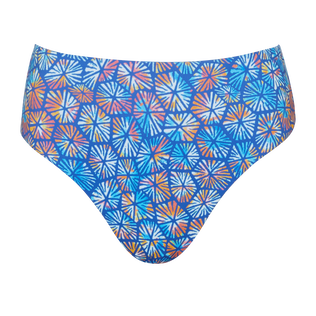 Bas de maillot de bain taille haute femme Carapaces Multicolores Bleu de mer vue de face