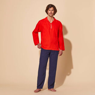 Men Linen Vareuse Shirt Solid Poppy red details view 1