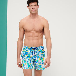 Men Classic Printed - Men Swimwear Tropical Turtles Vintage, Lazulii blue front worn view