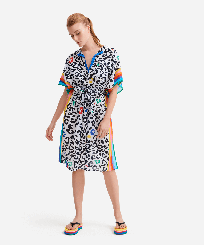 Robe tunique femme Leopard et Rainbow - Vilebrequin x JCC+ - Edition limitée Blanc vue portée de face