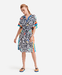 Vestido de playa con estampado Leopard and Rainbow para mujer - Vilebrequin x JCC+ - Edición limitada Blanco vista frontal desgastada