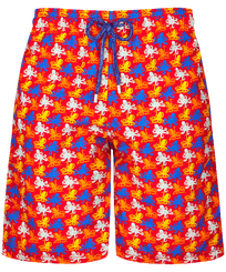 Men Long Swim Trunks Micro Poulpes Poppy red front view