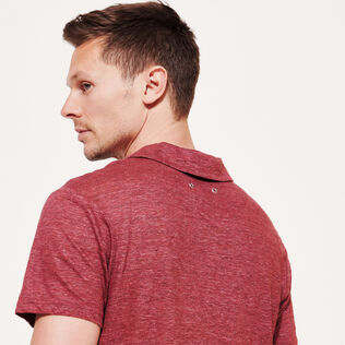 Polo en punto de lino de color liso para hombre Heather burgundy detalles vista 1