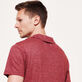 Men Linen Jersey Polo Shirt Solid Heather burgundy details view 1
