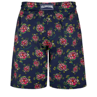 Men Stretch Long Swim Trunks Provencal Turtles Navy back view