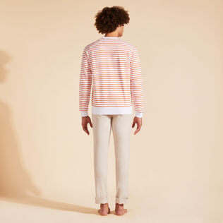 Men Cotton Striped Crewneck Sweatshirt Carrot back worn view