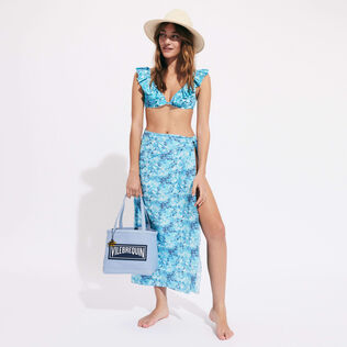 Women Halter Bikini Top Flowers Tie & Dye Marineblau Details Ansicht 1