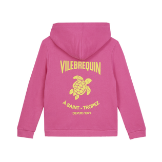 Sweat zippé à capuche en coton organique fille Logo 3D Bougainvillier vue de dos
