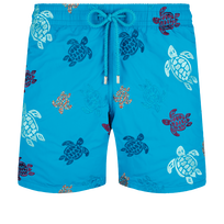 Men Swim Shorts Embroidered Ronde Des Tortues - Limited Edition Lazuli blue front view