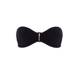 Top bikini donna a fascia tinta unita con anello Nero vista frontale