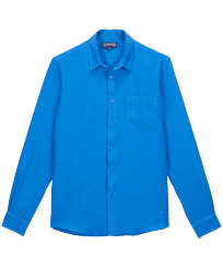 Men Linen Shirt Solid Earthenware 正面图