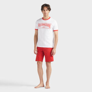 T-shirt uomo in jersey di cotone leggero Bicolor Logo Papavero vista frontale indossata