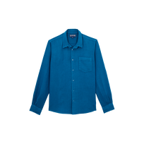 Camicia uomo in lino tinta unita Peacock vista frontale