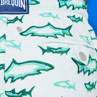 Men Embroidered Swim Trunks Requins 3D - Limited Edition Glacier details view 2