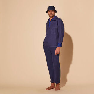 Pantalon en lin homme uni Bleu marine vue de détail 1