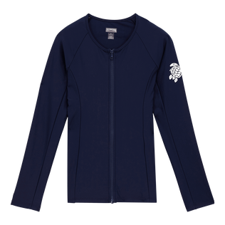Women Zipper Rashguard Solid Navy front view