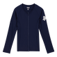 Women Long Sleeves Zipper Rashguard Solid Navy front view