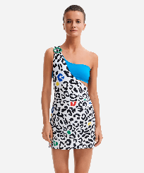 Falda envolvente con estampado Leopard para mujer - Vilebrequin x JCC+ - Edición limitada Blanco vista frontal desgastada