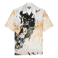 Camisa de bolos de lino con estampado Distortive Water para hombre - Vilebrequin x Highsnobiety Wild stone vista frontal