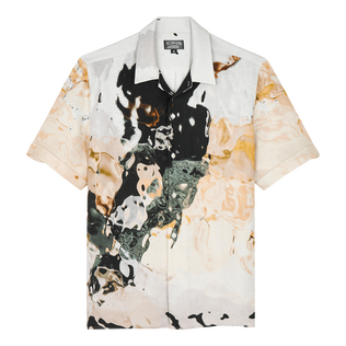 Camisa de bolos de lino con estampado Distortive Water para hombre - Vilebrequin x Highsnobiety Wild stone vista frontal