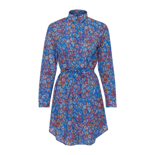 Robe chemise coton organique femme Carapaces Multicolores Bleu de mer vue de face