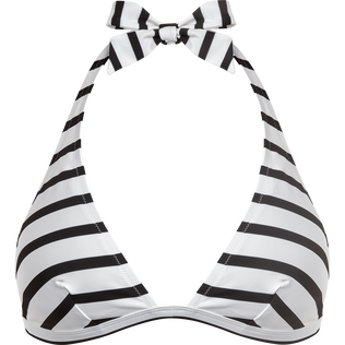Top de bikini anudado alrededor del cuello con estampado Rayures para mujer Black/white vista frontal