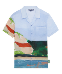 Men Linen Bowling Shirt 360 Landscape - Vilebrequin x Highsnobiety Chambray front view