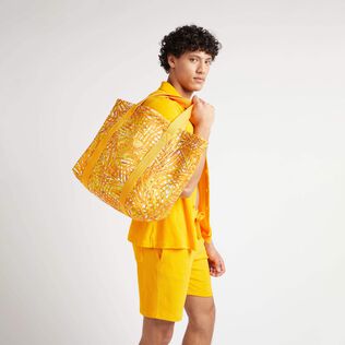 Bolsa de playa grande en neopreno con estampado Palm Leaves Mango vista trasera desgastada