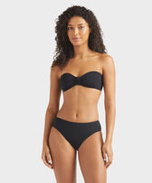 Women Ring Bandeau Bikini Top Solid Black front worn view