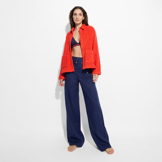 Pantalon à pont femme uni - Vilebrequin x Ines de la Fressange Bleu marine vue de détail 2