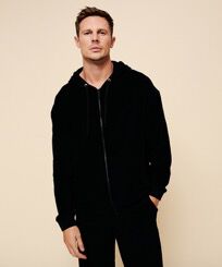Solid Sweatshirt aus Frottee für Herren Schwarz Vorderseite getragene Ansicht