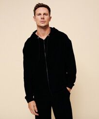 Sweatshirt zippé en éponge homme uni Noir vue portée de face